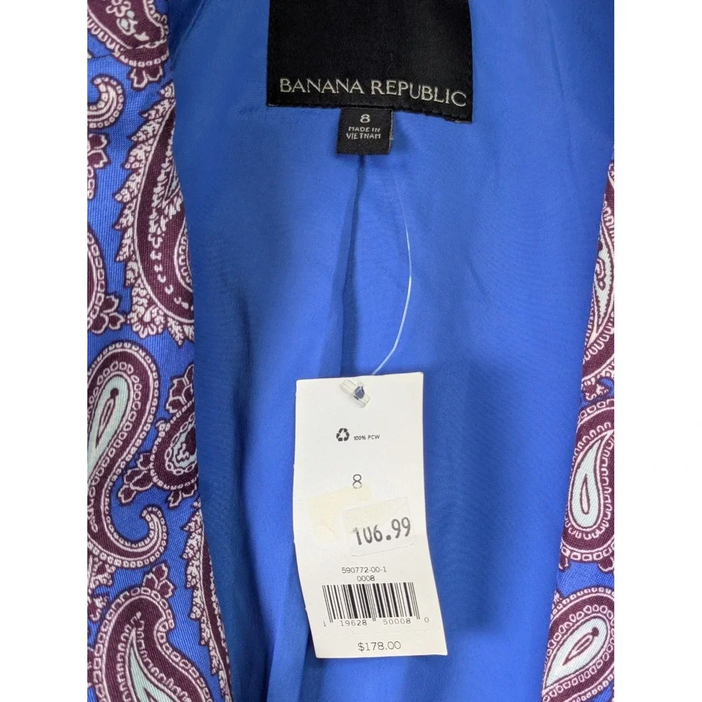 Banana Republic Womens Blazer 8 NWT $178 Rayon Linen Blue Paisley Single Button